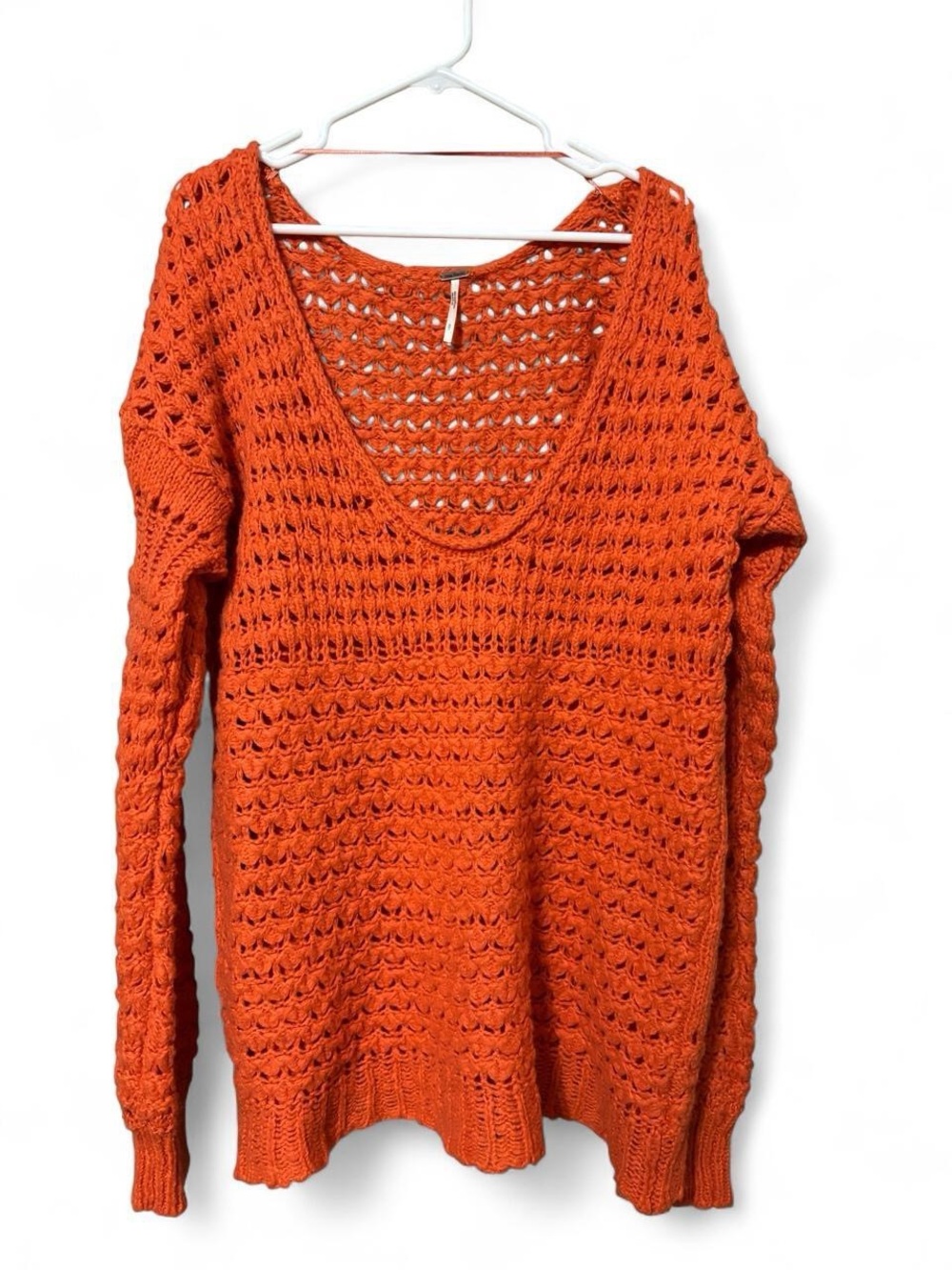 Free People Open-Knit V-Neck Sweater in Orange